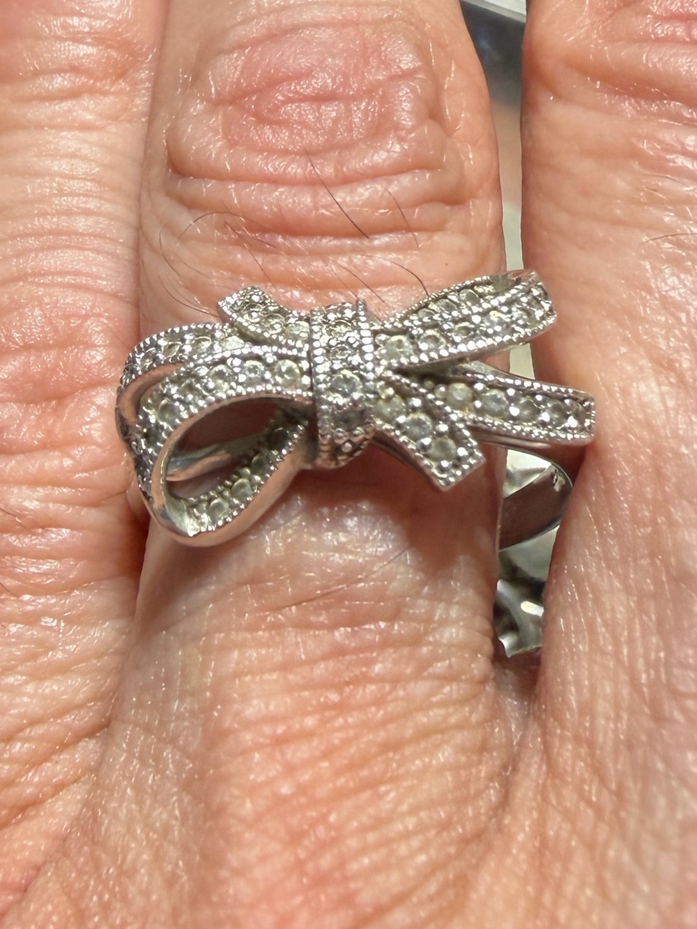 Vintage SW 925 Sterling Silver Cubic Zirconia Bow Ring Size 9.75